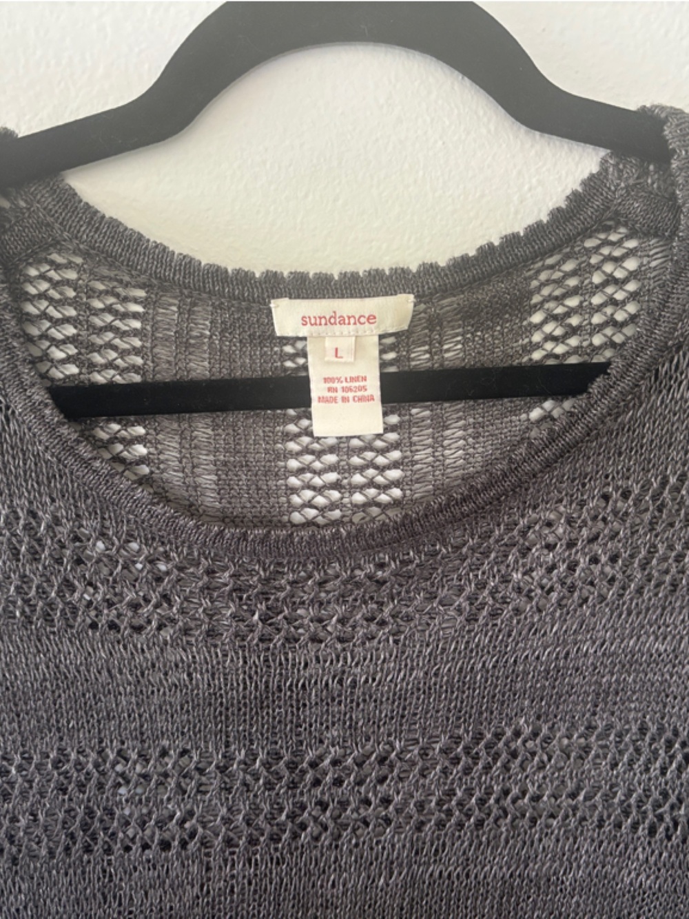 NWOT Sundance Dark Pewter LINEN Summer Crochet Open-Knit Scoop Neck Sweater